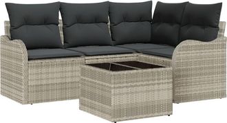 vidaXL Garden Sofa Set with Cushion 5 pcs Light grey Poly rattan Vidaxl