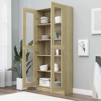 Berkfield Home Vitrine Cabinet Sonoma Oak 82.5x30.5x185.5 cm Engineered Wood in Light Brown