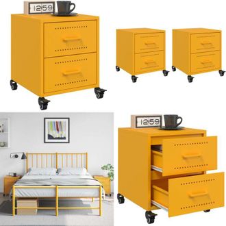 vidaXL Comodini 2 pz Giallo Senape 36x39x43,5 cm in Acciaio - Comodino giallo senape - Comodino con cassetti