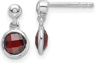 Diamond2Deal Sterling Silver Rhodium-plated Diamond and Garnet Dangle Earrings