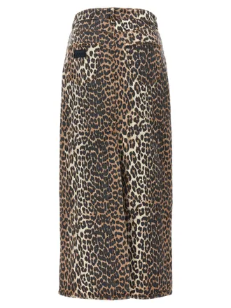 Ganni Leopard-Print Denim Skirt - Brown