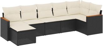 vidaXL Vidaxl - Set De Comedor De Jard&iacute;n 7 Pzas Y Cojines Rat&aacute;n Sint&eacute;tico Negro