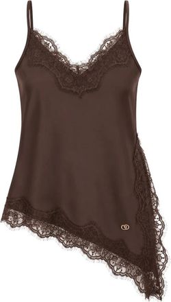 Yes-Zee Satijnen top met kanten inzetstukken - Dames - Tops zonder mouwen - Bruin - XS - Satijn - Tops