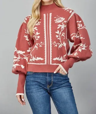 Fate Dramatic Balloon Sleeve Mock Neck Sweater In Red Bean