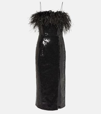 Rebecca Vallance Nika feather-trimmed midi dress