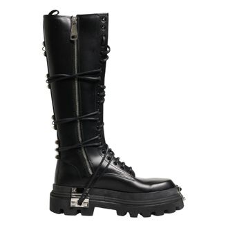 Dolce & Gabbana Lace-up Boots, male, Black, Size: 11 US Knee High Combat Boots