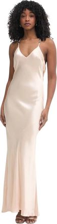 Patrizia Pepe Maxi jurk met V-hals - Dames - Feestkleedjes - Beige - XS - Satijn - Kleedjes