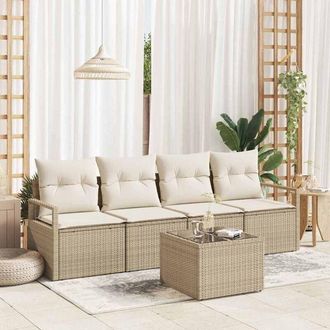 vidaXL Conjunto De Sof&aacute; De Jard&iacute;n 5 Pcs Beige, Crema 55 X 55 X 37 Cm Vidaxl
