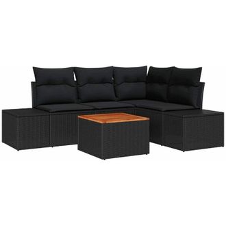 vidaXL Conjunto De Sof&aacute; De Jard&iacute;n 5 Pcs Negro