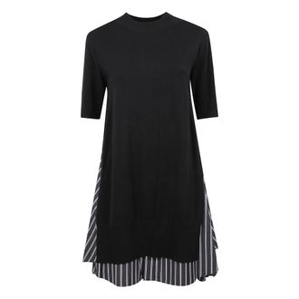 sacai Midi Dresses, female, Black, L, Cotton Dress with Round Neck