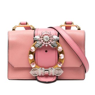 Miu Miu Pre-owned Womens Goatskin Madras Soft Calf Crystal Embellished Crossbody - Pink Leather - One Size