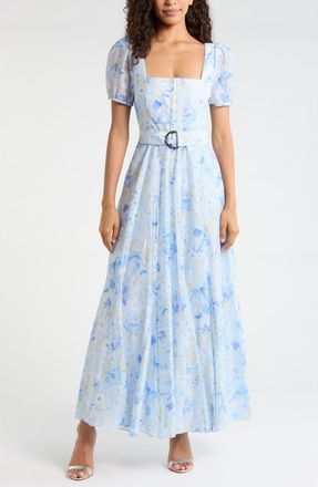 Ever New Marigold Belted Maxi Dress in Blue Macy Floral at Nordstrom, Size 10