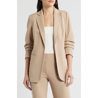 Anne Klein Scrunch Sleeve Open Front Jacket in Latte at Nordstrom, Size X-Large