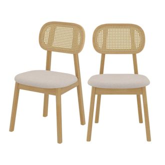 Rendez-Vous D&eacute;co Set de 2 sillas en madera clara, tela beige y rat&aacute;n