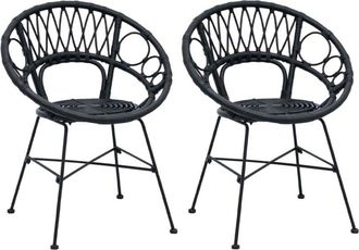 vidaXL Dining Chair 2 pcs Black 65 x 55.5 x 81 cm Rattan and Iron vidaXL