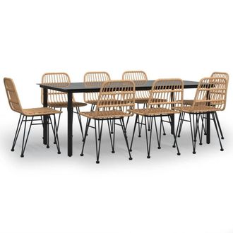 Berkfield Home 9 Piece Garden Dining Set Poly Rattan in Brown