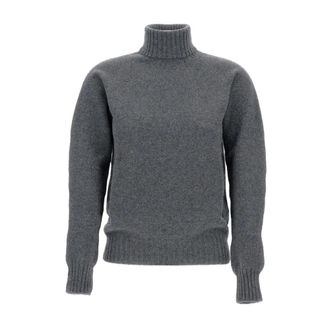 Drumohr Grijze Geribbelde Coltrui Sweater - Dames - Coltruien - Grijs - XS - Wol - Truien & Vesten