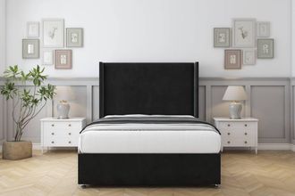 Comfort Beds Madrid Plush Divan Base No Drawers - 54 Wingback in Black | Size: Small Double