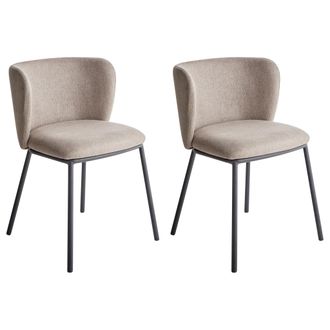 Beliani Conjunto De 2 Sillas De Comedor Modernas Tapizado De Tela Y Respaldo Curvado Sin Reposabrazos Patas Negras Gris Pardo Mina