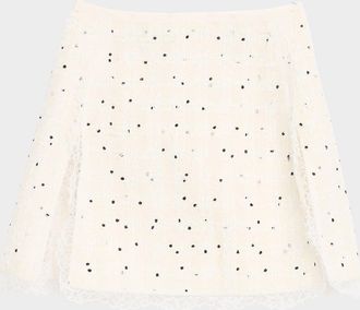 Giambattista Valli Polka-Dot Boucle Lace-Trim Mini Skirt