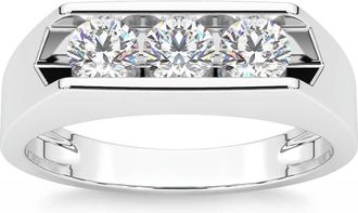 Pompeii3 1 1/2ct Diamond Three Stone Mens Wedding Ring in 14k White or Yellow Gold