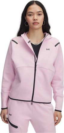 Under Armour Womens Unstoppable Solid Patterned Hooded Full Zipper Sweat Jacket in Pink - Size 14 UK