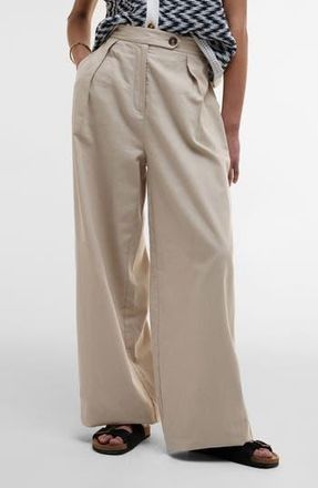 Barbour Lucy Pleated High Waist Cotton & Linen Pants in Light Sand at Nordstrom Rack, Size 14 Us / 18 Uk