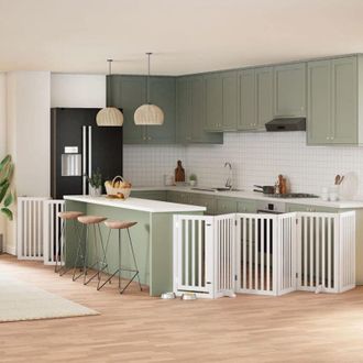 vidaXL Puerta De Perros Plegable 12 Paneles Madera &Aacute;lamo Blanca 600 Cm Vidaxl