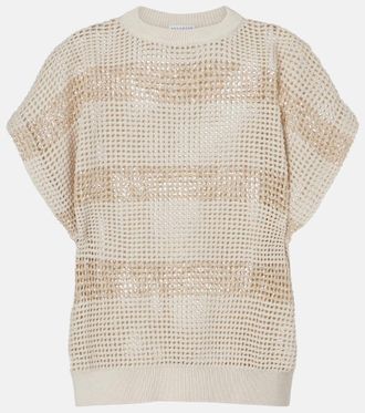 Brunello Cucinelli Open-knit sequined cotton sweater