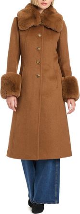 Vince Camuto Single Breasted Coat with Removable Faux Fur Collar & Cuffs in Camel at Nordstrom, Size X-Large