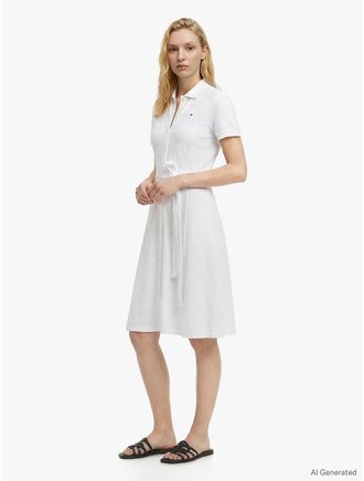 Tommy Hilfiger Womens Short-Sleeve Stretch Midi Polo Dress - White - XXL
