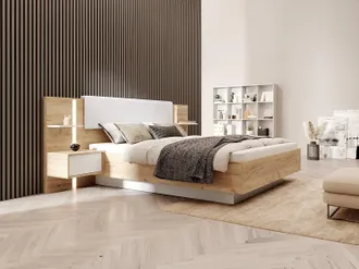 Vente-Unique Letto con contenitore con comodini Con LED 160 x 200 cm Naturale e Bianco - ELYNIA