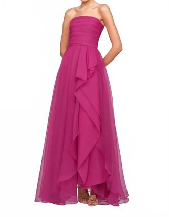 Theia Teresa Strapless Draped Gown In Zinnia