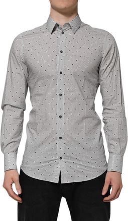 Dolce & Gabbana Gray Dotted Semi Fitted GOLD Men Formal Mens Shirt