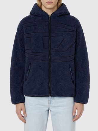 Diesel S-Zat Relaxed Fit Zip-Up Hoodie in Faux Shearling with Oval D Logo