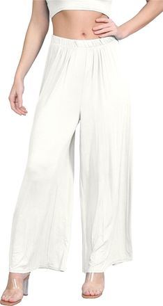 Janisramone Hamishkane Womens Plain Flared Palazzo Elasticated Waist Wide Leg Yoga Pants for Women UK Elegant Palazzo Trousers for Women UK - Ideal Ladies Summer 
