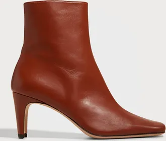 Staud Wally Leather Square-Toe Ankle Booties
