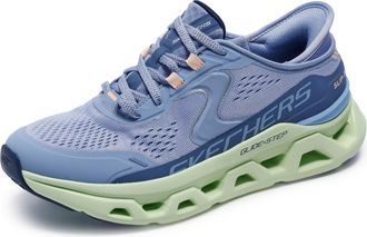 Skechers Womens Glide-Step Altus Slip-On Sneakers, Blue Synthetic/Mesh/Multi Trim, 4.5 UK