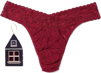 Hanky Panky Signature Lace Original Rise Thong Gingerbread House Womens Underwear Dark Pomegranate, Nylon