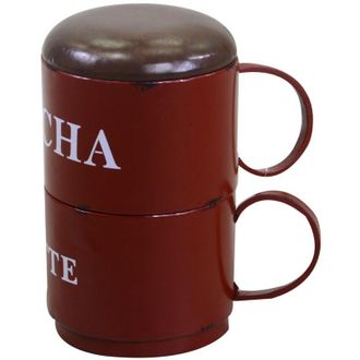Vacchetti Vacchetti - Puf Redondo De Metal Rojo Con Tazas 44 X 30 X H50 Cm