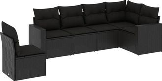 vidaXL Vidaxl - Set De Sof&aacute;s De Jard&iacute;n 6 Piezas Y Cojines Rat&aacute;n Sint&eacute;tico Negro