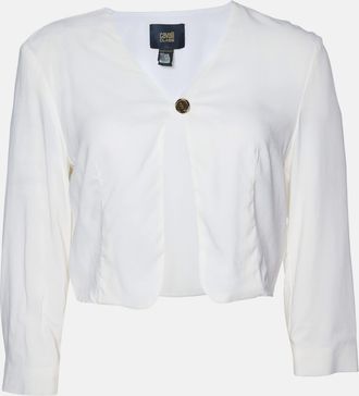 Roberto Cavalli White Crepe Crop Cardigan