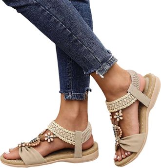Generic 2026 Womens Casual Beach Bohemian Walking Flat Sandals (Beige, 4.5)