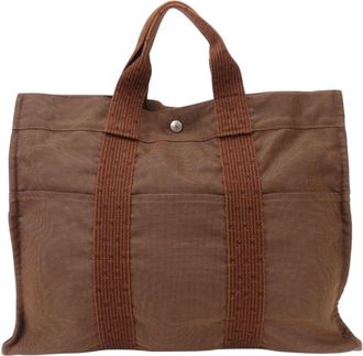 Herm&egrave;s Brown Polyester Tote Bag (Pre-Owned)