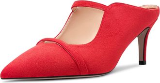 Castamere Women Mid Heel Pointed Toe Slip-on Patchwork Pumps Court Shoe Mules Shoes Casual Dress 6.5 CM Heels Red 9 UK