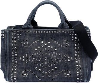 Prada Pre-owned Prada Studded Denim Canapa Logo Satchel Ladies W8UQ1G3VGP4S6U61