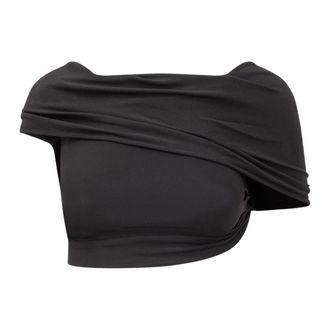 Casablanca Sleeveless Tops, female, Black, Size: L Crepe Draped Crop Top