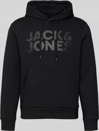 Jack & Jones Jack & Jones Hoodie mit Label-Print und K&auml;nguru-Tasche in Black, Gr&ouml;&szlig;e M