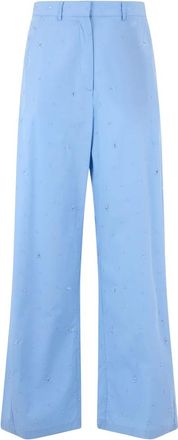Giuseppe Di Morabito Broeken met kristallen - Dames - Wijde Broeken - Blauw - M - Katoen - Broeken