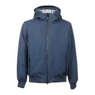 Aquascutum Blauwe Winterjas met Capuchon - Heren - Winterjassen - Blauw - 2XL - Polyester - Jassen